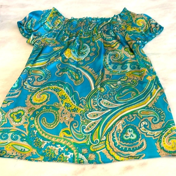 NWOT Inc International Women’s Silk Shirt Size 4 Ruched Off Shoulder - Picture 3 of 6